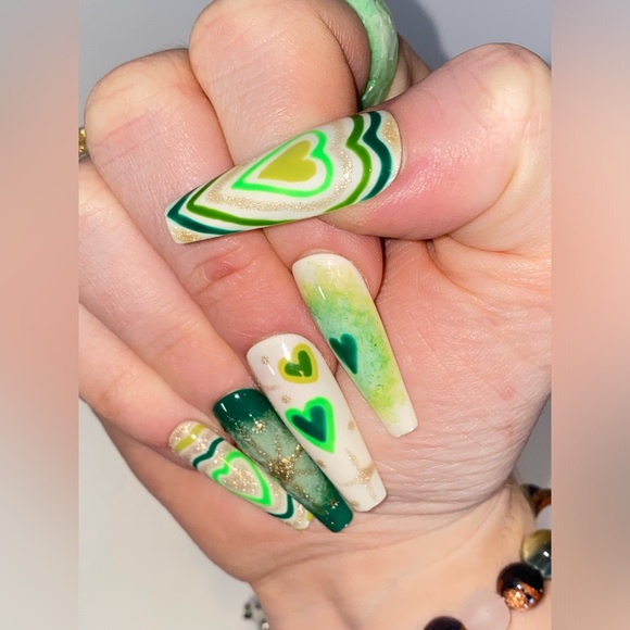 Handmade press on nails. Long coffin shape. StPatrick’s day. 20 nails. 10 sizes - Picture 13 of 16